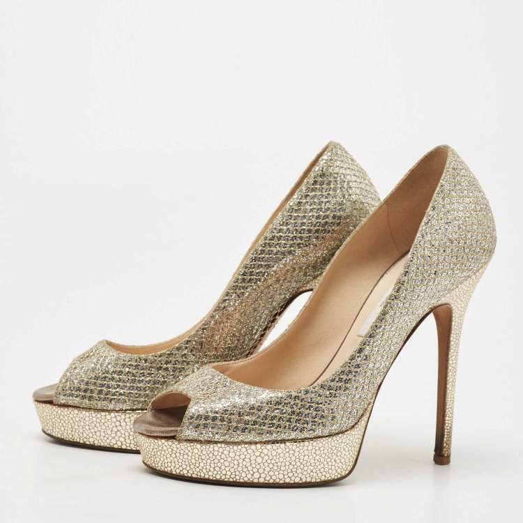 Pre Owned Jimmy Choo Silver/Gold Lurex Fabric Dahlia Pumps Size 36
