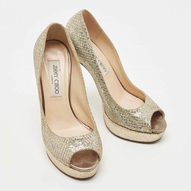 Pre Owned Jimmy Choo Silver/Gold Lurex Fabric Dahlia Pumps Size 36