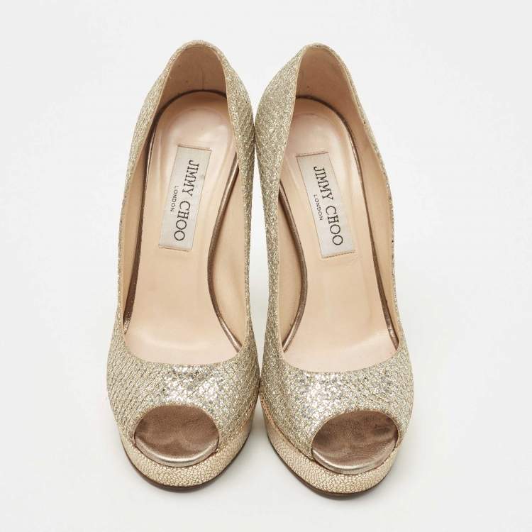 Pre Owned Jimmy Choo Silver/Gold Lurex Fabric Dahlia Pumps Size 36
