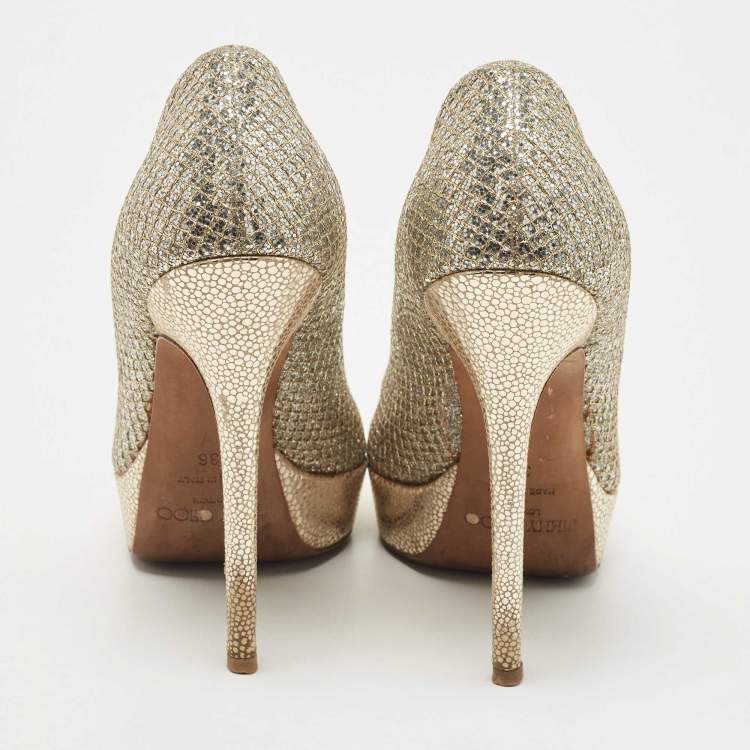 Pre Owned Jimmy Choo Silver/Gold Lurex Fabric Dahlia Pumps Size 36
