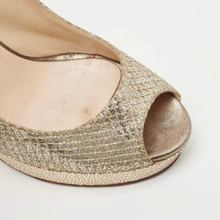 Pre Owned Jimmy Choo Silver/Gold Lurex Fabric Dahlia Pumps Size 36