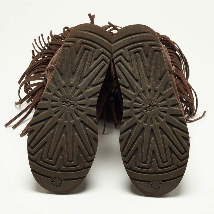 Pre Owned Jimmy Choo x Uggs Brown Studded Suede Fringe Snow Boots Size 38