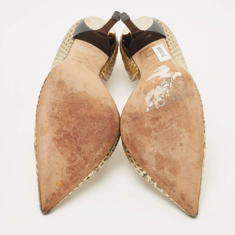 Pre Owned Jimmy Choo Metallic Gold Python Embossed Leather Sadira D'orsay Pumps Size 36