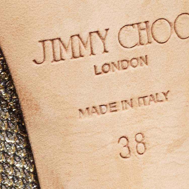 Pre Owned Jimmy Choo Gold Glitter Peep Toe Pumps Size 38