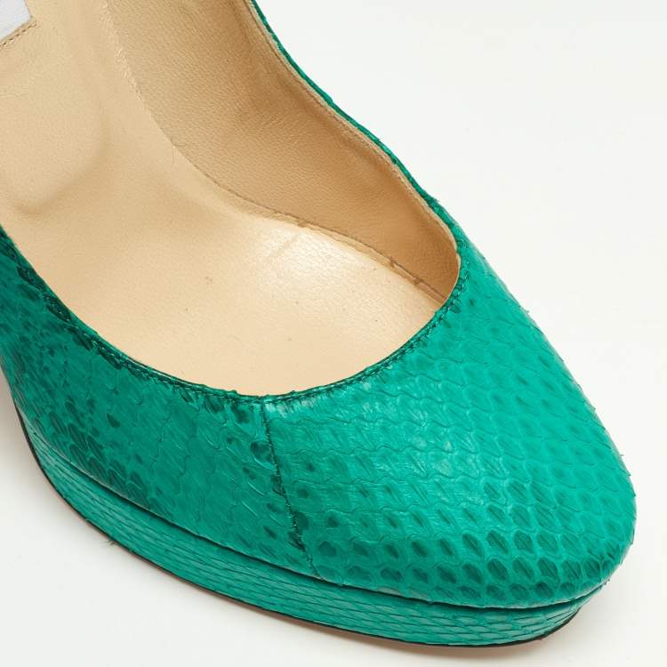 Pre Owned Jimmy Choo Green Watersnake Leather Platform Pumps Size 40