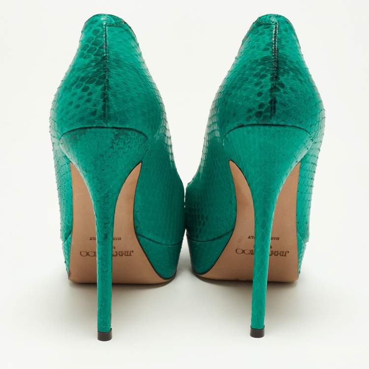 Pre Owned Jimmy Choo Green Watersnake Leather Platform Pumps Size 40