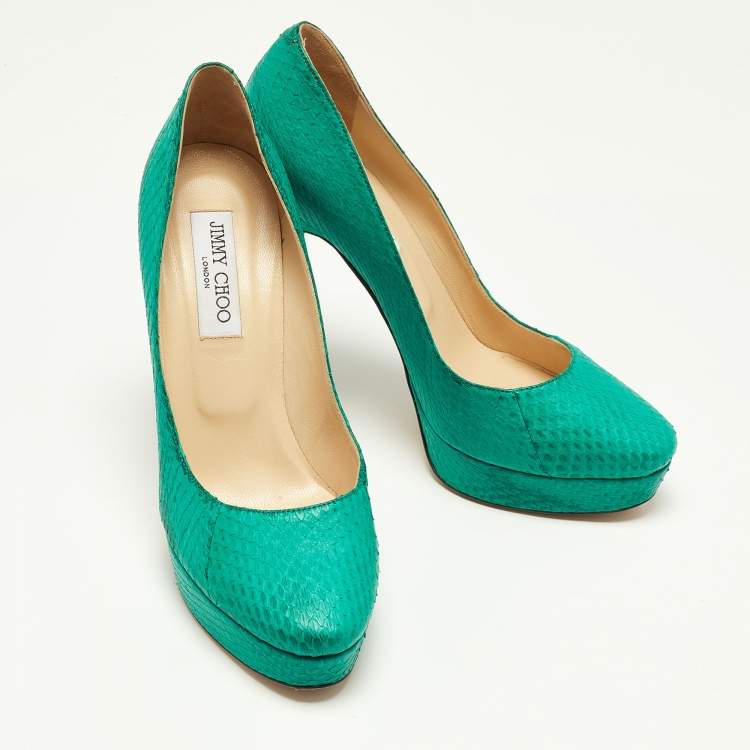 Pre Owned Jimmy Choo Green Watersnake Leather Platform Pumps Size 40