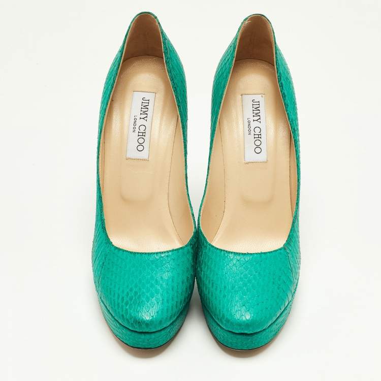 Pre Owned Jimmy Choo Green Watersnake Leather Platform Pumps Size 40