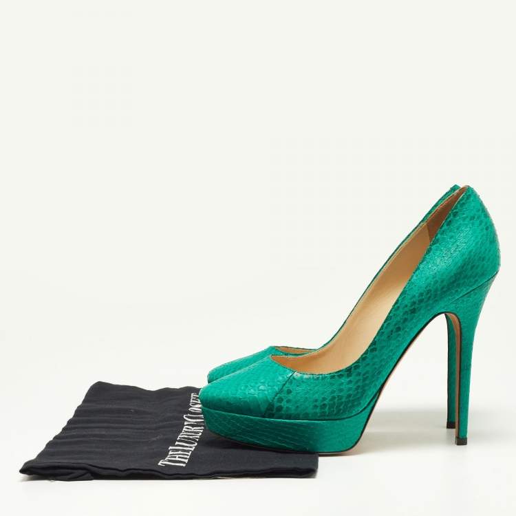 Pre Owned Jimmy Choo Green Watersnake Leather Platform Pumps Size 40