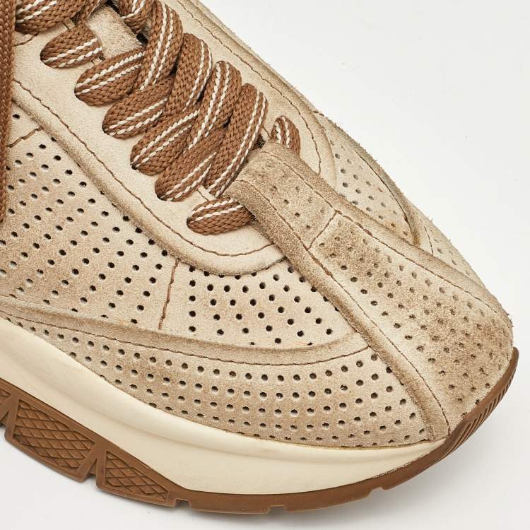 Pre Owned Jimmy Choo Brown Perforated Suede Raine Sneakers Size 36