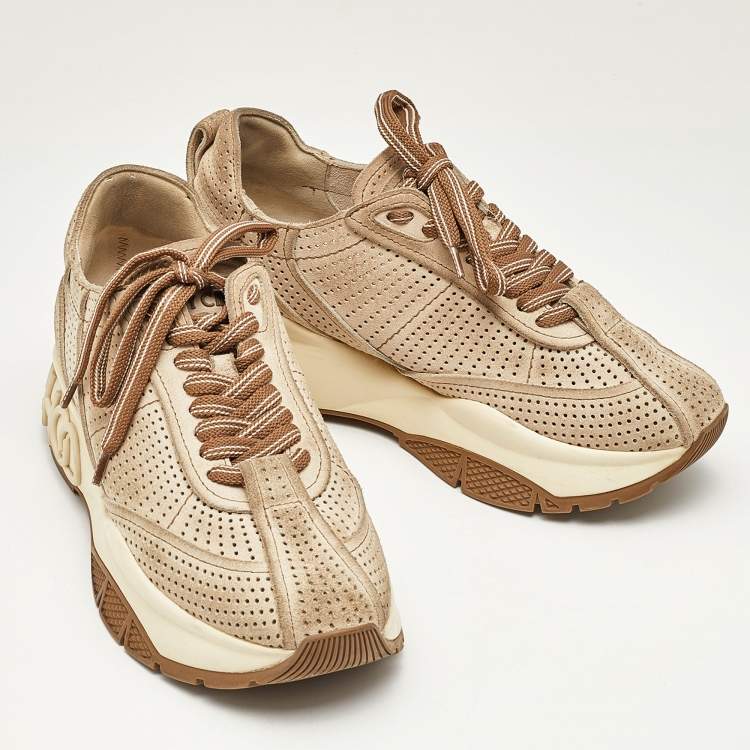 Pre Owned Jimmy Choo Brown Perforated Suede Raine Sneakers Size 36