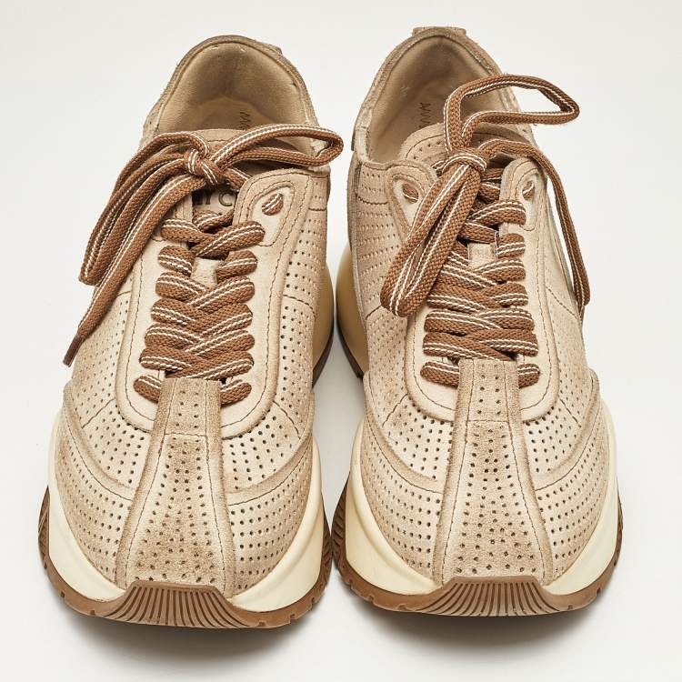 Pre Owned Jimmy Choo Brown Perforated Suede Raine Sneakers Size 36