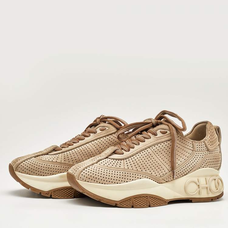 Pre Owned Jimmy Choo Brown Perforated Suede Raine Sneakers Size 36