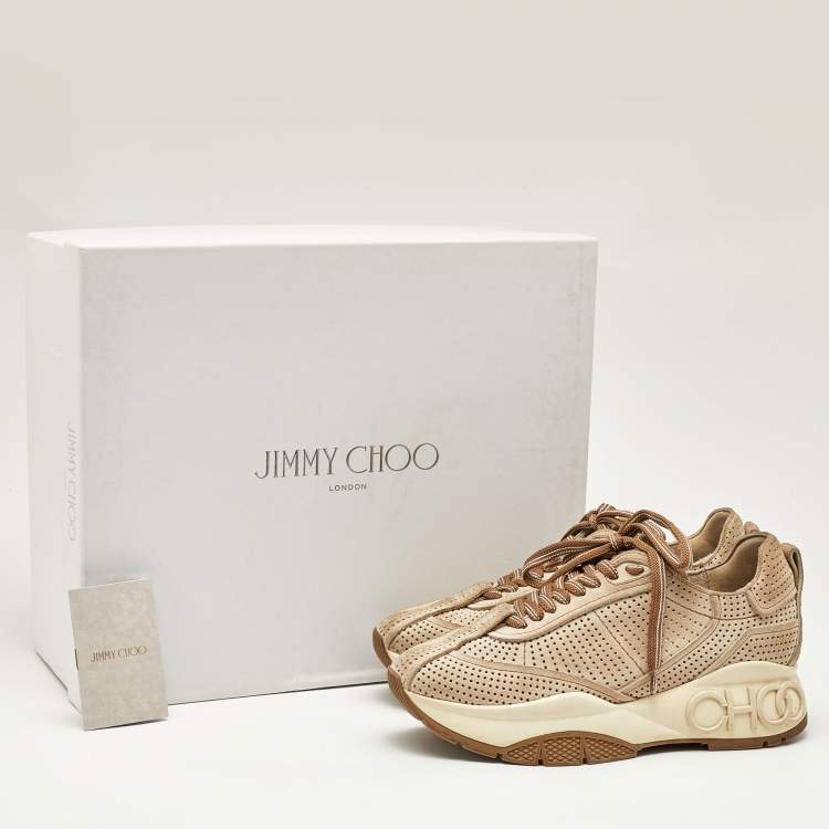 Pre Owned Jimmy Choo Brown Perforated Suede Raine Sneakers Size 36