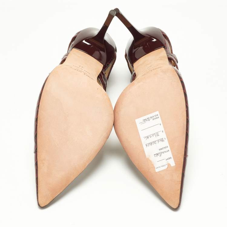 Pre Owned Jimmy Choo Burgundy Croc Embossed Leather Love Pumps Size 37