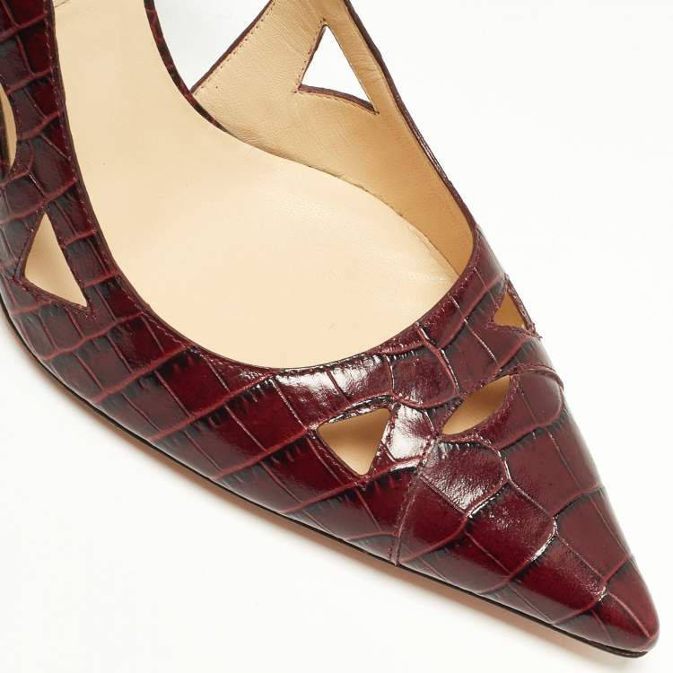 Pre Owned Jimmy Choo Burgundy Croc Embossed Leather Love Pumps Size 37