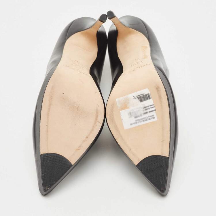 Pre Owned Jimmy Choo Black Leather Pointed Toe Ankle Booties Size 40
