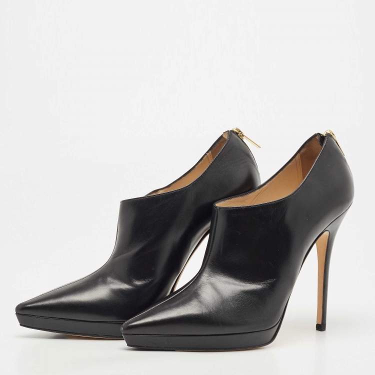 Pre Owned Jimmy Choo Black Leather Pointed Toe Ankle Booties Size 40