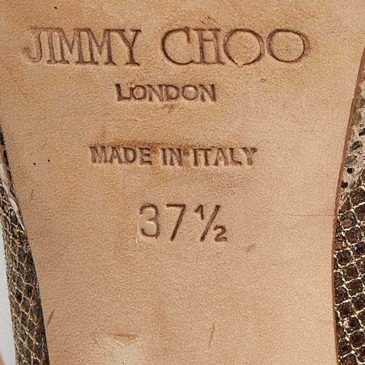 Pre Owned Jimmy Choo Gold Glitter Lamè Fabric Dahlia Platform Peep Toe Pumps Size 37.5