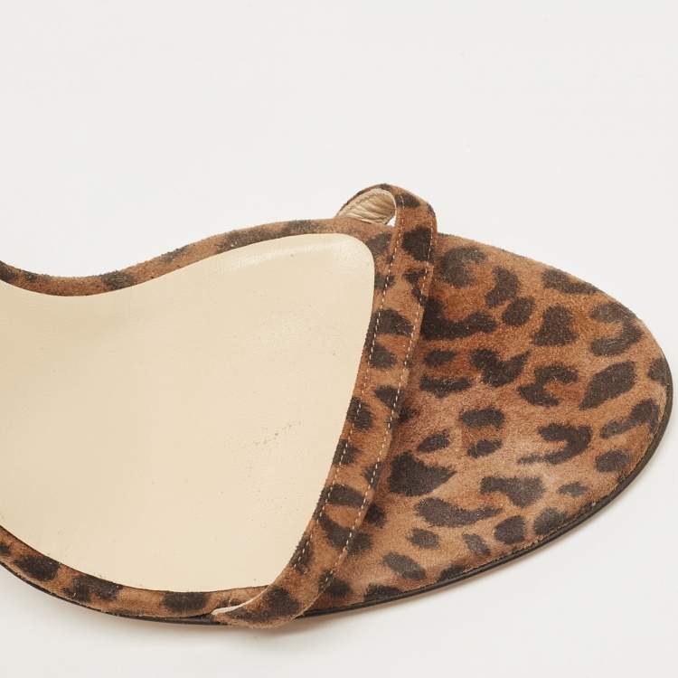 Pre Owned Jimmy Choo Brown/Black Leopard Print Suede Edin Sandals Size 40