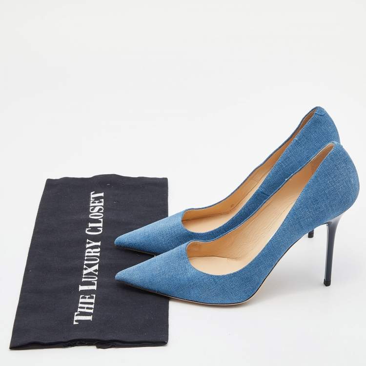 Pre Owned Jimmy Choo Blue Denim Abel Pointed Toe Pumps Size 39