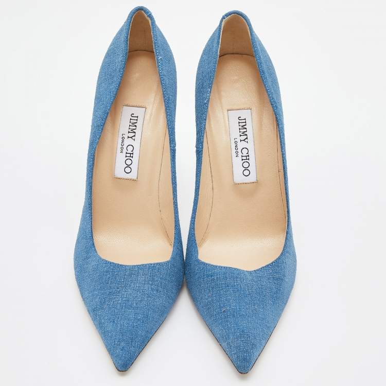 Pre Owned Jimmy Choo Blue Denim Abel Pointed Toe Pumps Size 39