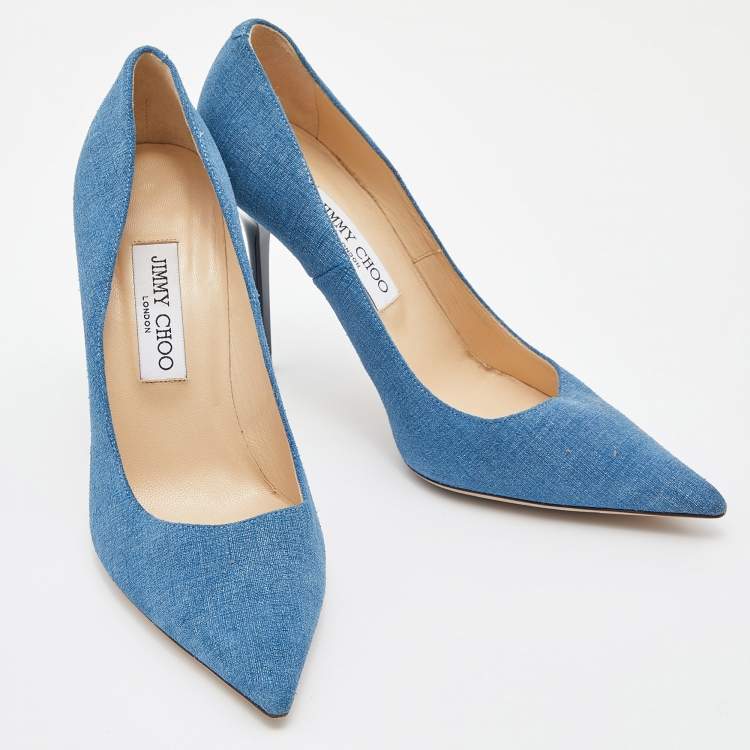Pre Owned Jimmy Choo Blue Denim Abel Pointed Toe Pumps Size 39