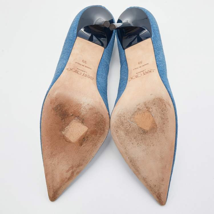 Pre Owned Jimmy Choo Blue Denim Abel Pointed Toe Pumps Size 39
