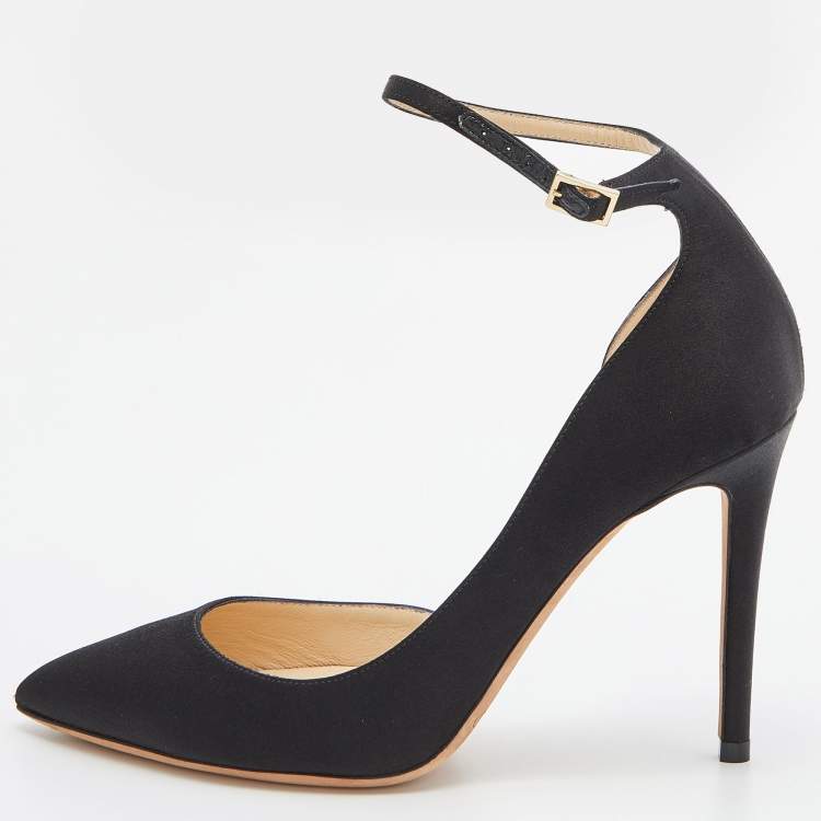Pre Owned Jimmy Choo Black Suede Lucy Ankle Strap Pointed Toe D'orsay Pumps Size 36