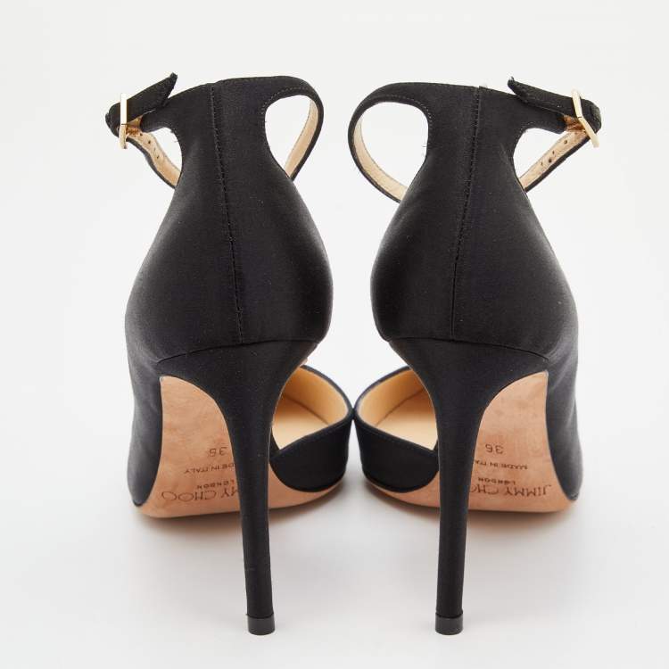 Pre Owned Jimmy Choo Black Suede Lucy Ankle Strap Pointed Toe D'orsay Pumps Size 36