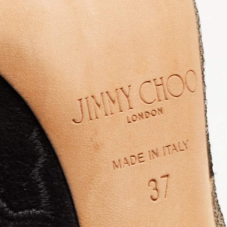 Pre Owned Jimmy Choo Black Lace and Floral Embroidered Suede Kamaris Ankle Booties Size 37