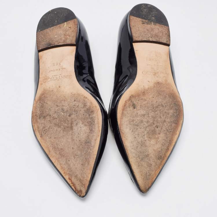 Pre Owned Jimmy Choo Black/Beige Leather and Embossed Python Pointed Toe Smoking Slippers Size 36.5