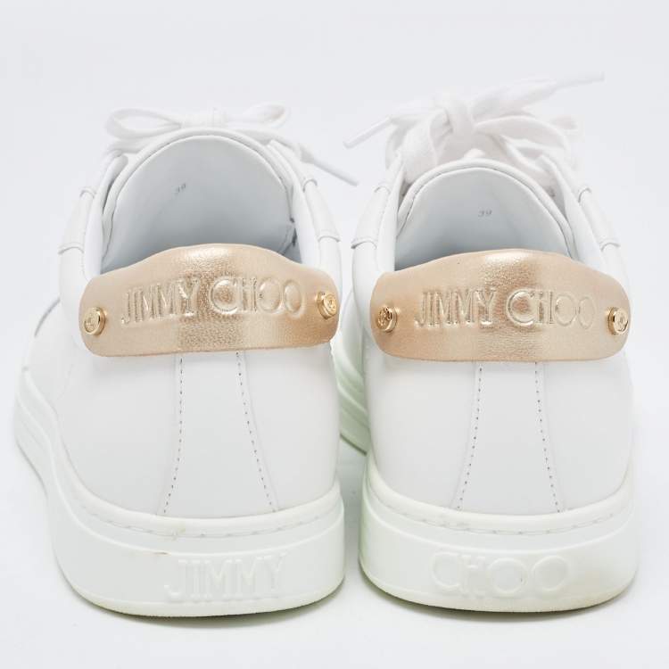 Pre Owned Jimmy Choo White Leather Rome/F Low Top Sneakers Size 39