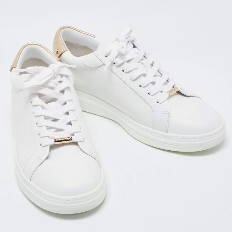 Pre Owned Jimmy Choo White Leather Rome/F Low Top Sneakers Size 39
