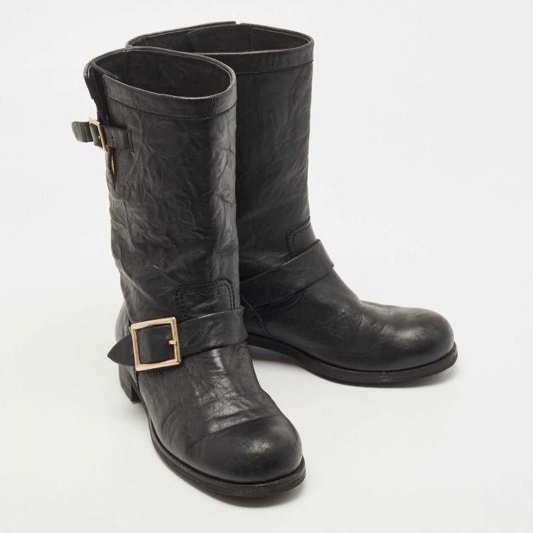 Pre Owned Jimmy Choo Black Leather Midcalf Boots Size 37.5