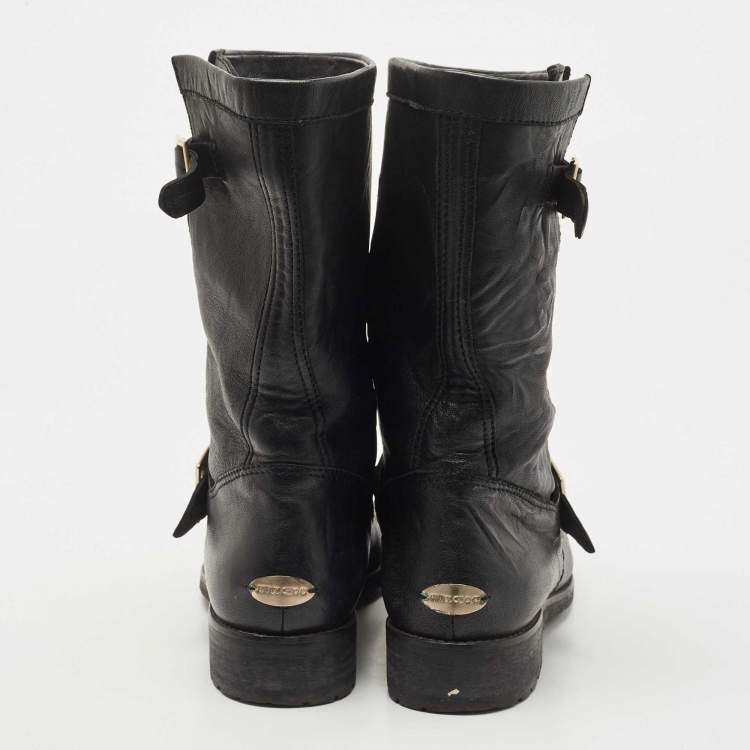 Pre Owned Jimmy Choo Black Leather Midcalf Boots Size 37.5