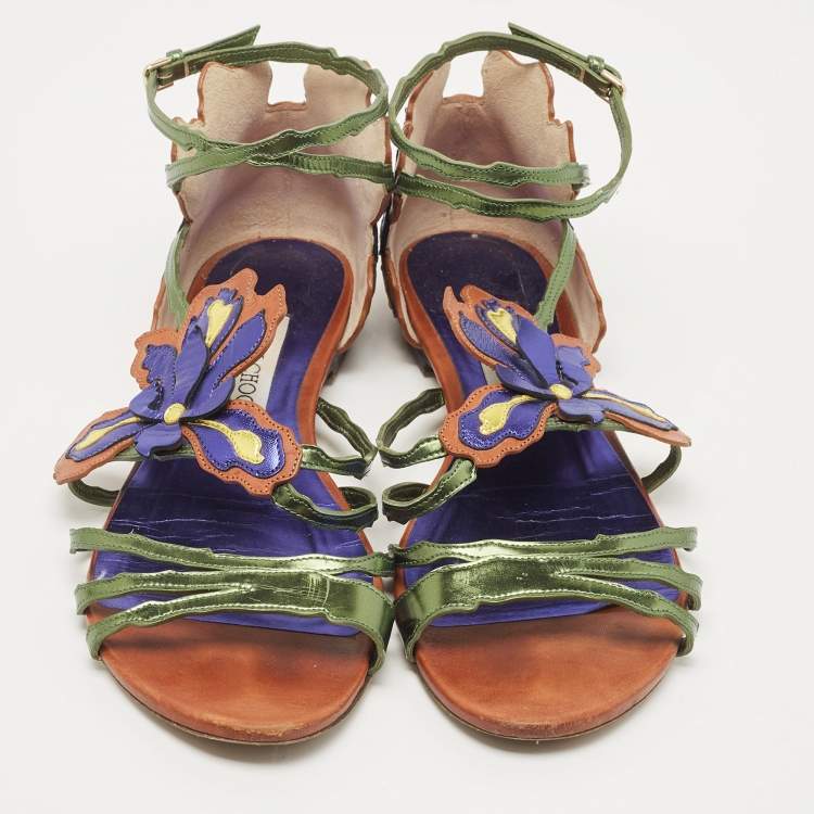 Pre Owned Jimmy Choo Multicolor Leather Strappy Flats Size 39