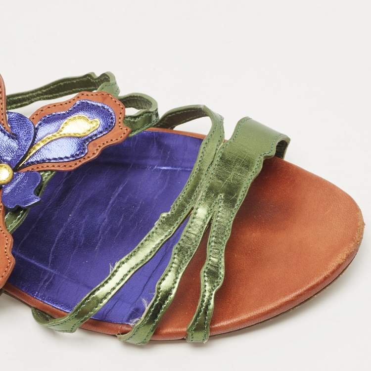 Pre Owned Jimmy Choo Multicolor Leather Strappy Flats Size 39