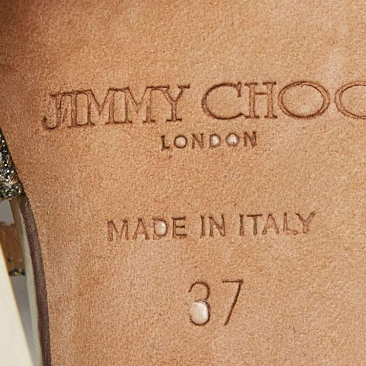 Pre Owned Jimmy Choo Gold Lurex Fabric Lang Sandals Size 37