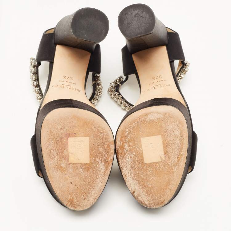 Pre Owned Jimmy Choo Black Satin Santina Platform Sandals Size 37.5