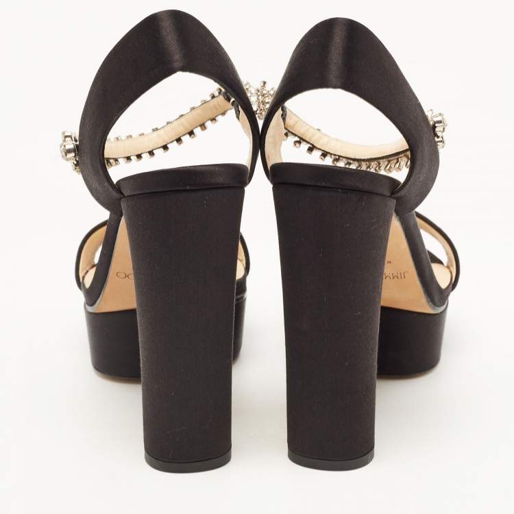 Pre Owned Jimmy Choo Black Satin Santina Platform Sandals Size 37.5