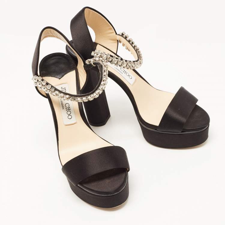 Pre Owned Jimmy Choo Black Satin Santina Platform Sandals Size 37.5