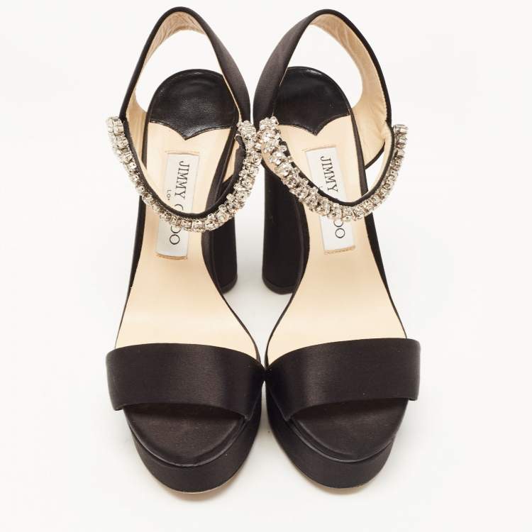Pre Owned Jimmy Choo Black Satin Santina Platform Sandals Size 37.5