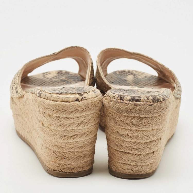 Pre Owned Jimmy Choo Beige Python Embossed Leather Prima Wedge Sandals Size 39