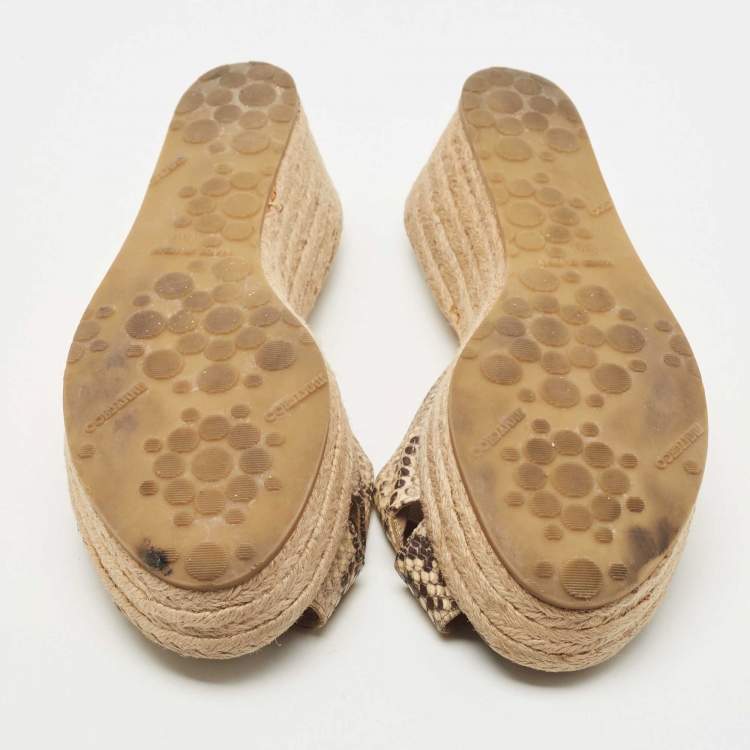 Pre Owned Jimmy Choo Beige Python Embossed Leather Prima Wedge Sandals Size 39