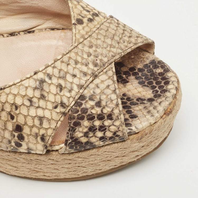 Pre Owned Jimmy Choo Beige Python Embossed Leather Prima Wedge Sandals Size 39