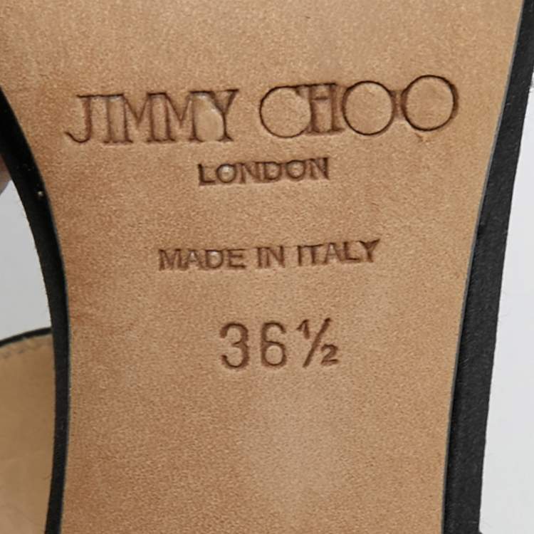 Pre Owned Jimmy Choo Black Snakeskin and Satin Ankle Strap Sandals Size 36.5