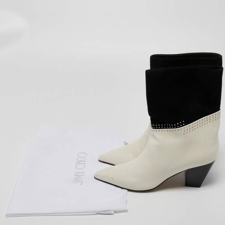 Pre Owned Jimmy Choo Cream/Black Suede and Leather Ankle Boots Size 36