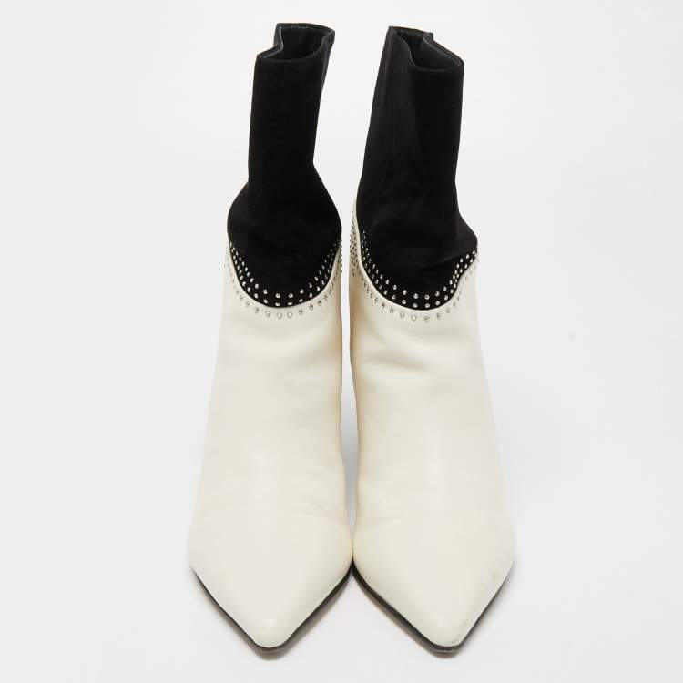Pre Owned Jimmy Choo Cream/Black Suede and Leather Ankle Boots Size 36