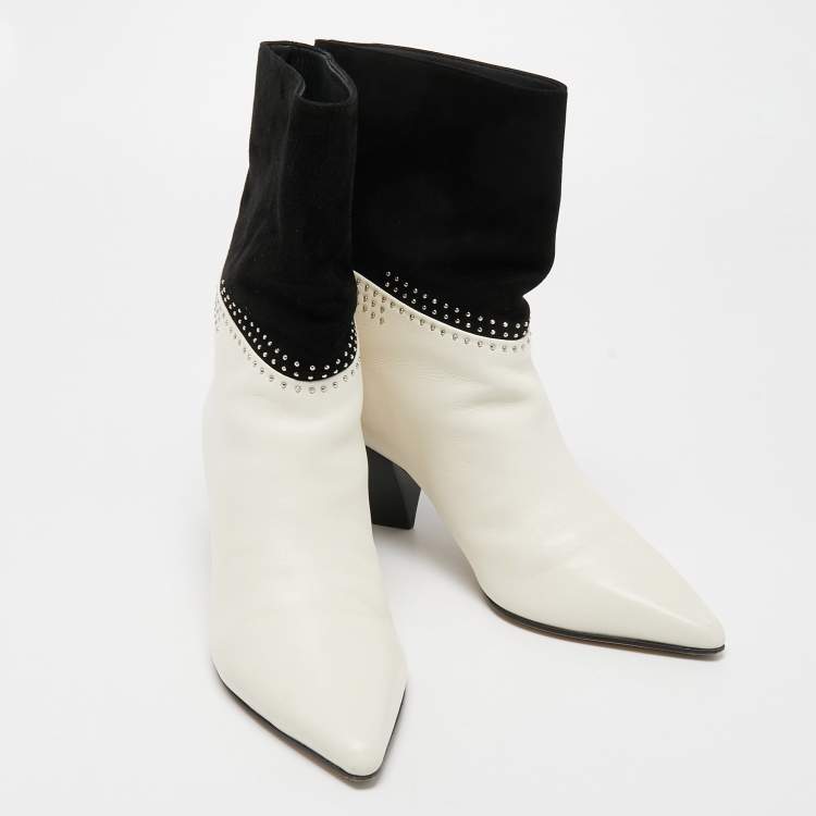 Pre Owned Jimmy Choo Cream/Black Suede and Leather Ankle Boots Size 36